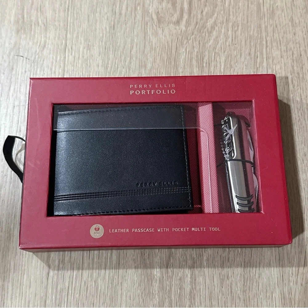 Perry Ellis Black Wallet with Silver Multi Tool